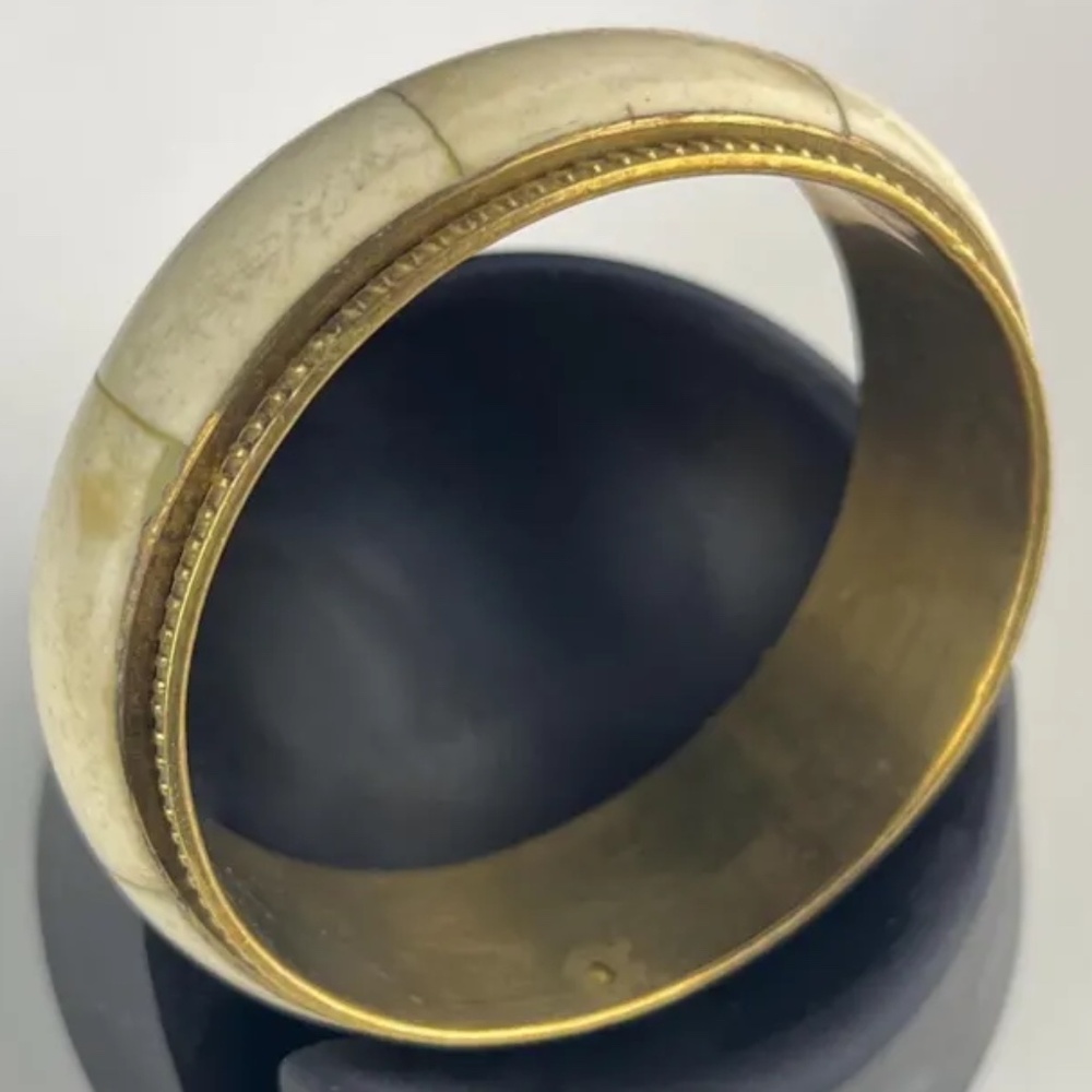 Vintage Bone Inlay Brass Bangle | African Statement Bracelet